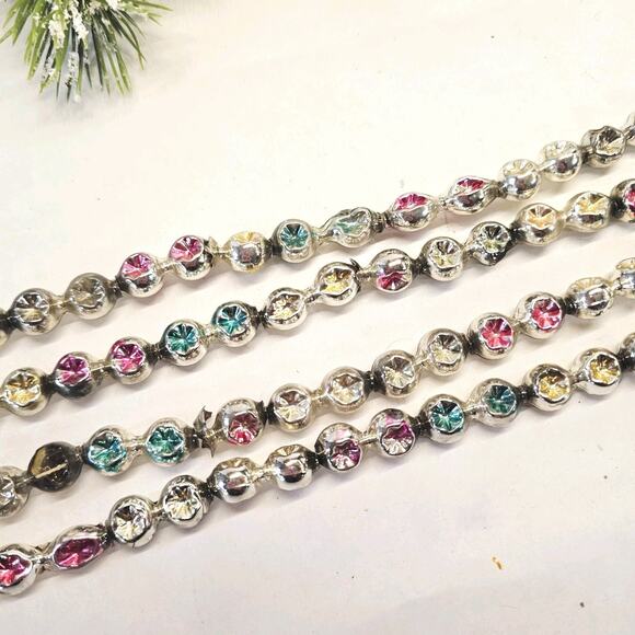 Vintage Silver Pink Green Double Bead & Double Indent Mercury Glass Garland 96" - Picture 6 of 11